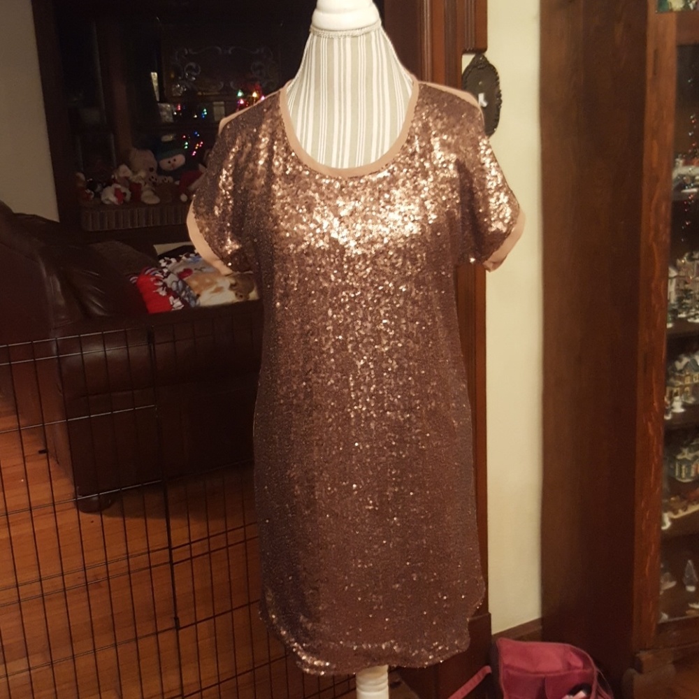 Copper sequined Nude Rosette Dress small